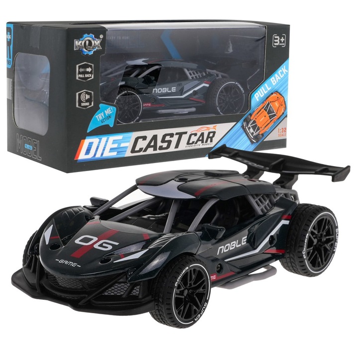 Masinuta cu efecte sonore, Metal, 16 x 7.5 x 4.5 cm, Negru