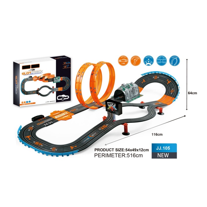 OEM Versenypálya szett 2 db távirányítós autóval, Műanyag, 516 cm, többszínű