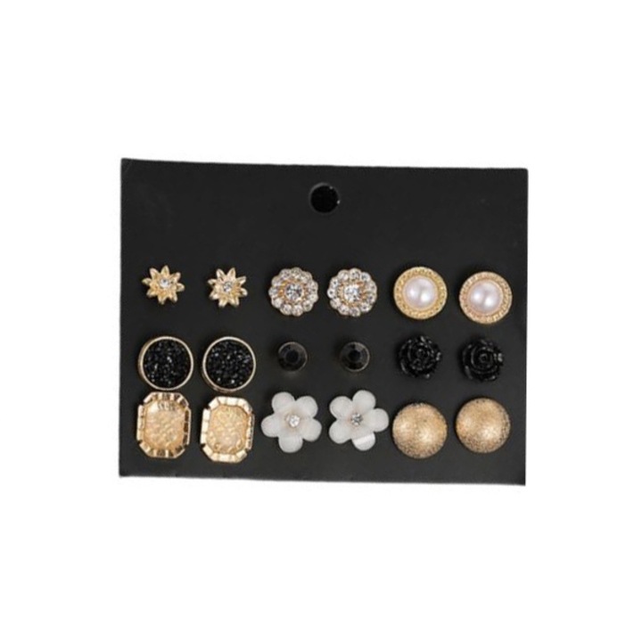 Set Cercei cu 9 Perechi, Femei, Fashion, Auriu