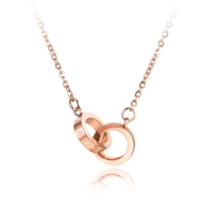 Lantisor Double Circle, Cifre Romane, Rose-Gold