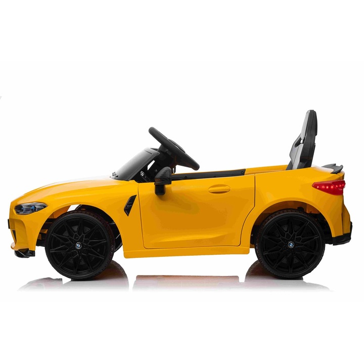 Masinuta electrica pentru copii, BMW M4, 2x35W, 12V7Ah, pilot 2.4GHz, roti EVA, LED, galben, 112x71x46cm