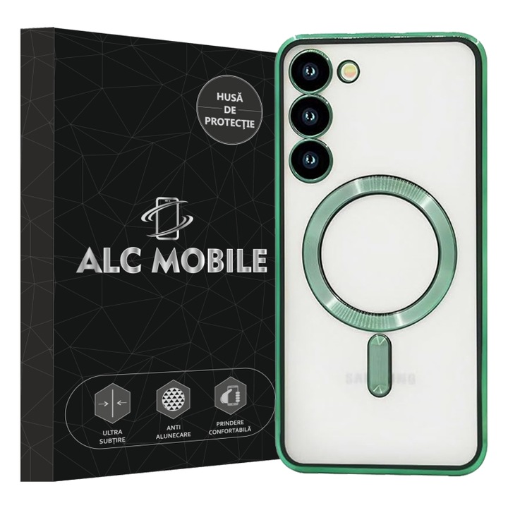 Husa compatibila cu Samsung Galaxy S23 Fe, ALC MOBILE, pentru telefon mobil cu protectie pentru camera, Tehnologie MagSafe, rezistenta la socuri, contur Verde