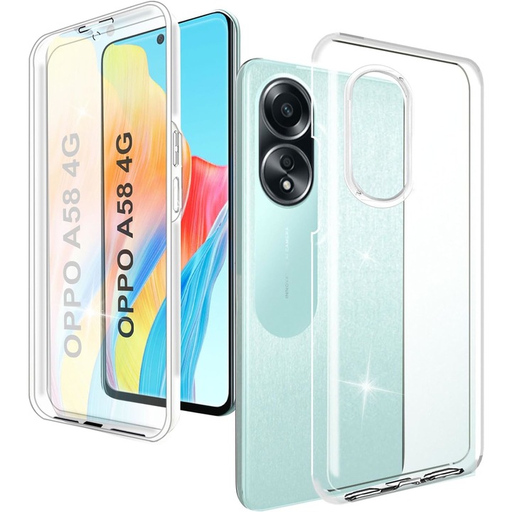 360 fedél kompatibilis az Oppo A58 4G - V2 átlátszó elől és hátul