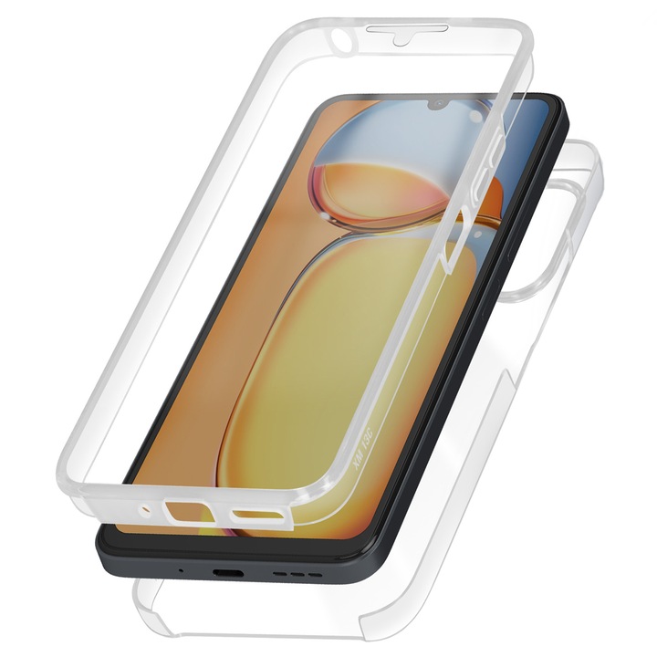 Husa integrala pentru Xiaomi Redmi 13C, Full Body, protectie Fata si Spate, din silicon si plastic, Hard Shell 360°, Transparenta