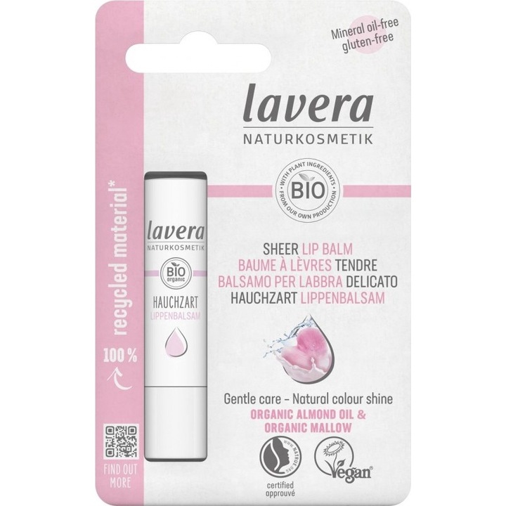 Balsam de buze nuantat cu ulei de migdale si nalba, Lavera, Sheer Lip Balm