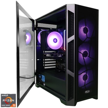 Sistem Desktop PC Gaming A+ cu procesor AMD Ryzen 5 5600 pana la 4.4GHz, 32GB DDR4, 500GB SSD, NVIDIA GeForce RTX 4060 8GB GDDR6, No OS, Black