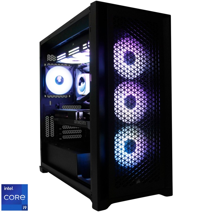 Sistem Desktop PC Gaming A+ Powered by Corsair cu procesor Intel® Core™ i9-14900K pana la 6.0GHz, 64GB DDR5, 2TB SSD, NVIDIA® GeForce RTX™ 4080 SUPER 16GB GDDR6X, No OS, Black