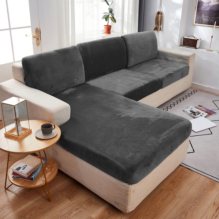 Калъф за диван, Полиестер/Еластан, 95-135 см, Сив