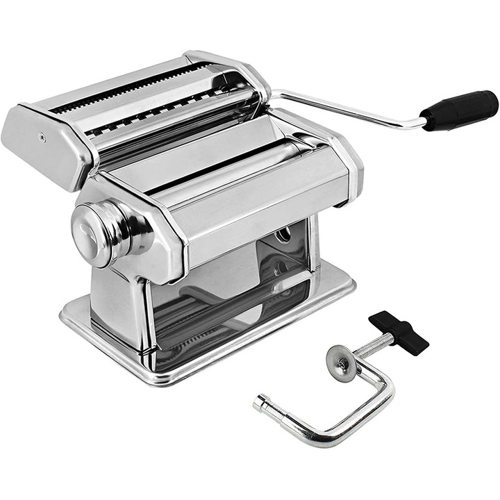 Машина за приготвяне на макарони със сменяеми режещи ролки, Неръждаема стомана, Сменяеми ролки 2/6 мм, Сребро