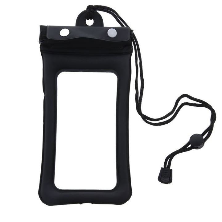 Husa universala impermeabila pentru telefon, PVC + ABS, negru, 17.5x10.5cm, cu snur pentru gat