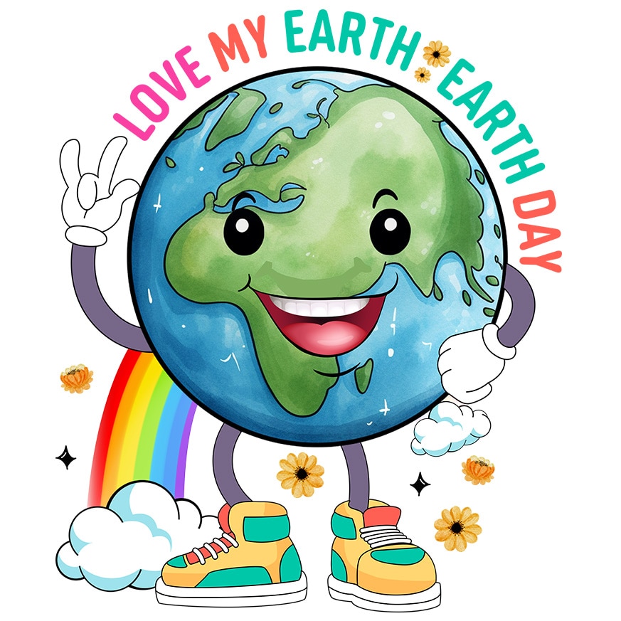 Стикер с планетата Земя с послание "Love my Earth, Earth day ...