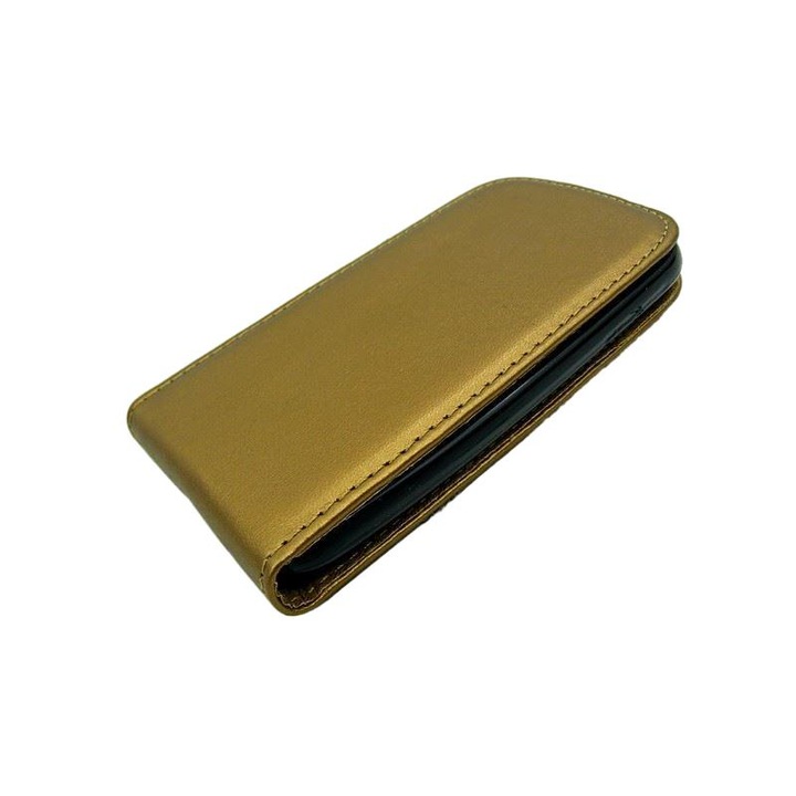 Калъф флип за Samsung Galaxy J1 Mini J105, екологична кожа/пластмаса, с джоб, златен