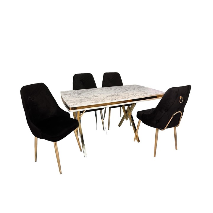 Set masa cu 4 scaune exclusive home global scaune negru black textil catifelata home global 140x80 cm