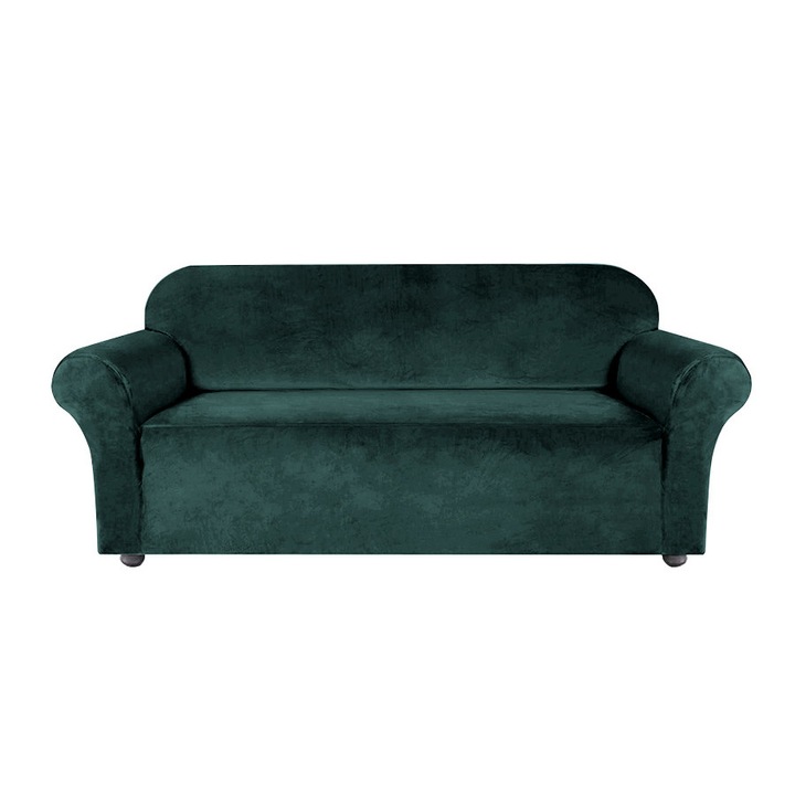 Husa pentru canapea, Ubieramy Meble, Imbracarea mobilierului, Universal, Elastic, Velur, Protectie impotriva murdariei, 145 cm, Verde
