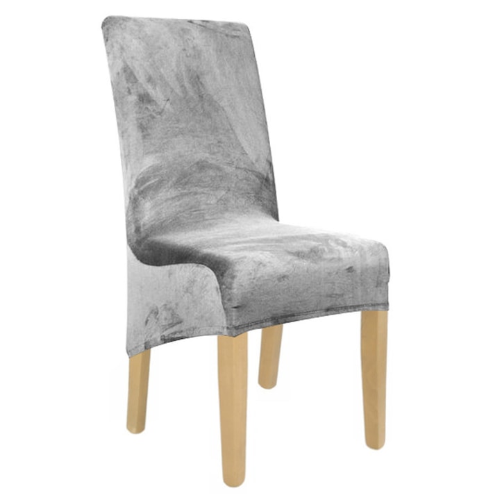 Husa pentru scaun, Ubieramy Meble, Imbracarea mobilierului, Usor de curatat, Elastic, Velur, Protectie impotriva murdariei, 40 cm, Gri deschis