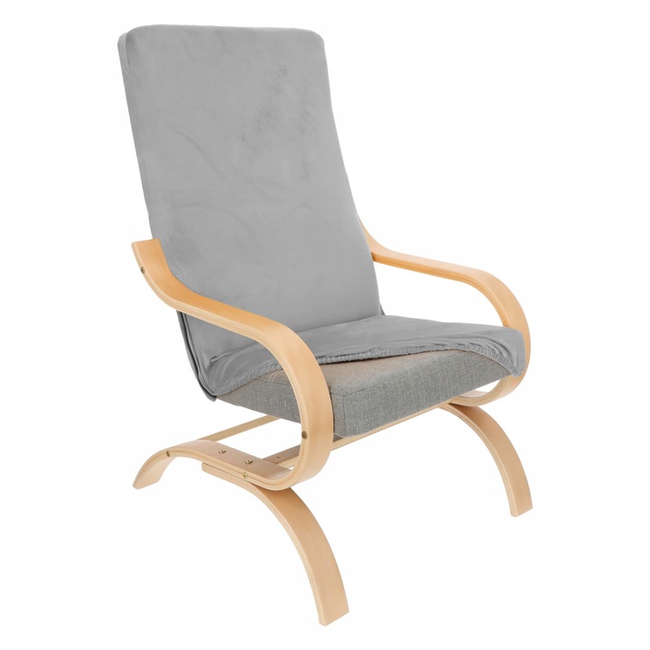 Husa pentru scaun, Ubieramy Meble, Imbracarea mobilierului, Universal, Elastic, Piele ecologica, Protectie impotriva murdariei, 100 cm, Gri