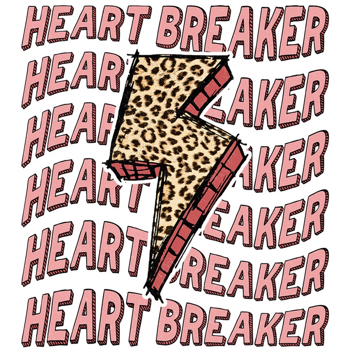 Sticker cu un fulger in mijloc cu mesajul "Heart Breaker" care se repeta, inima, zdrobita, ilustratie, Valentine's Day cu Margini Albe, PVC Vinyl 10 cm