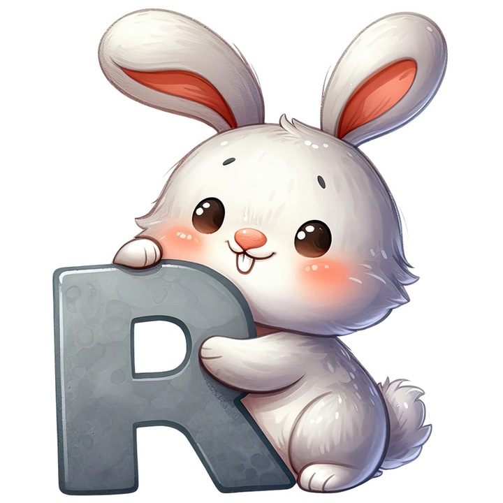 Стикер със заек с буквата "R", илюстрация, за деца, училище, ученик, азбука, азбука, учи с бели ръбове, PVC винил 90 см