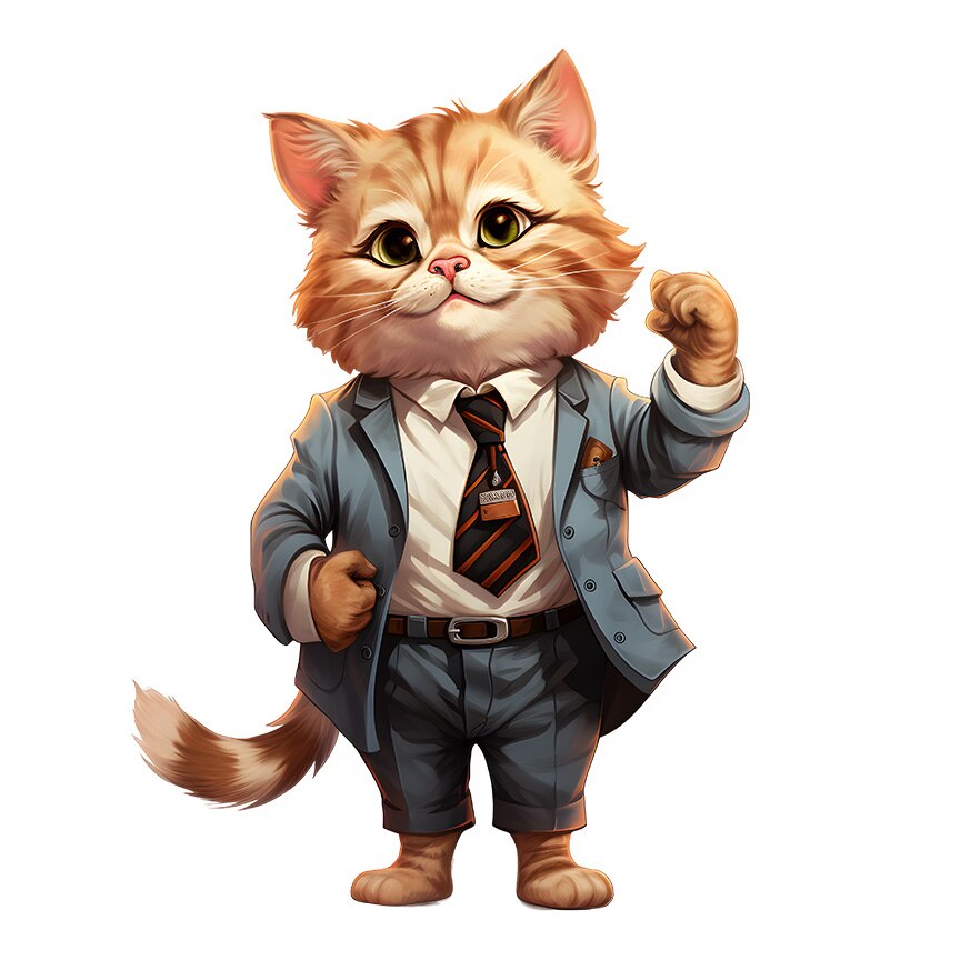 Стикер с котка в костюм, илюстрация, работи в офиса, успял, за ...