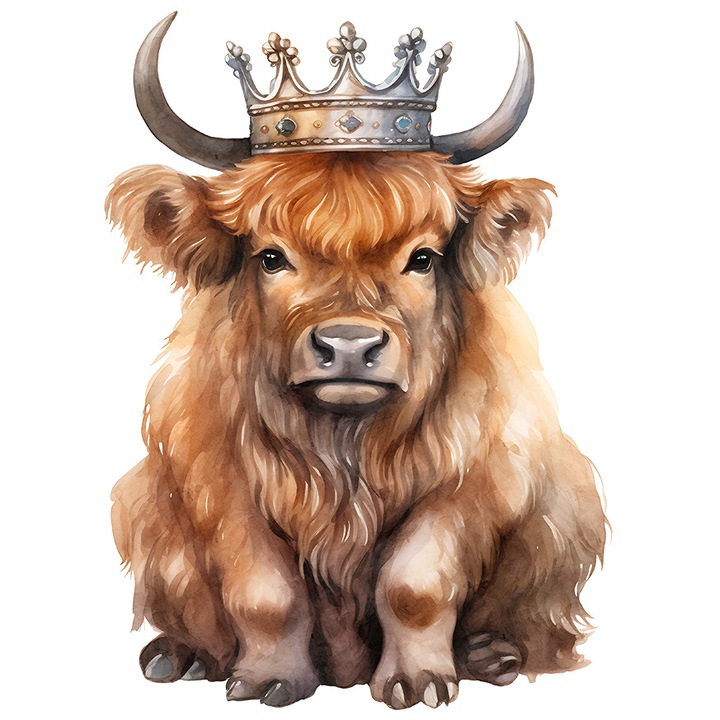 Sticker cu un zimbru serios care poarta o coroana argintie, ilustratie, animal, de rang inalt, nobilime, cu Margini Albe, PVC Vinyl 10 cm