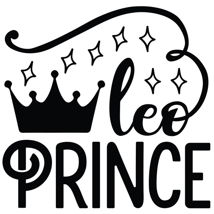 Sticker cu zodia Leu, ilustratie, zodie, astrologie, simbol, semn, print, coroana, stelute cu Margini Albe, PVC Vinyl 40 cm