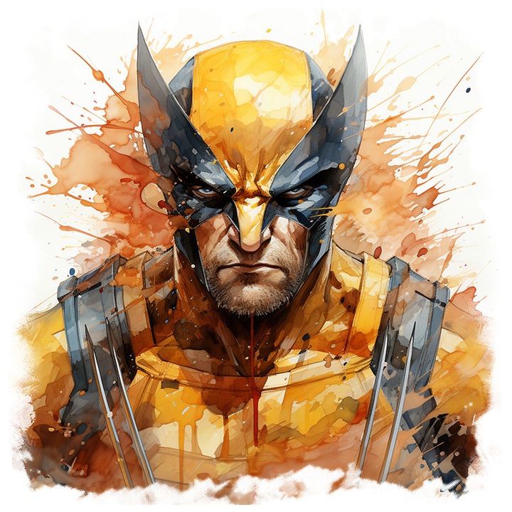 Sticker Cu Wolverine, X-Men, Marvel, Supererou, Costum, Logan, cu Margini Albe, PVC Vinyl 10 cm