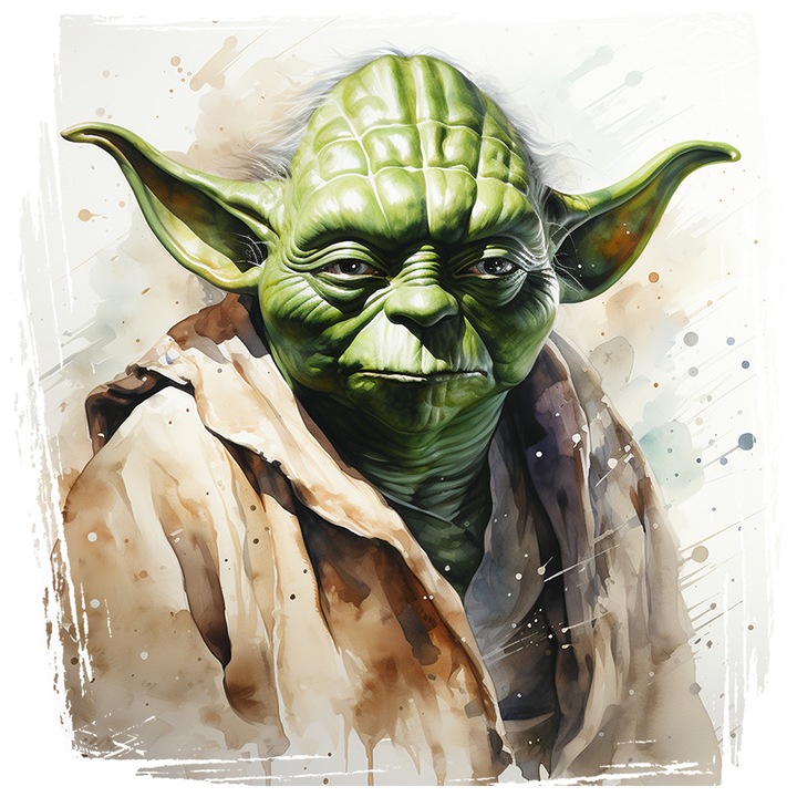 Sticker Cu Yoda, Personaj, Razboiul Stelelor, Buline, Sci Fi, Iubitori De Filme, cu Margini Albe, PVC Vinyl 23 cm
