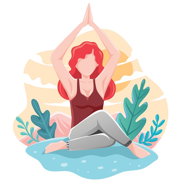 Sticker Cu Yoga, Sport, Natura, Munte, cu Margini Albe, PVC Vinyl 50 cm