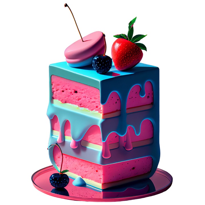 Sticker Cu Tort, Desert, Fructe, Macaroon, Capsuna, Glazura, cu Margini Albe, PVC Vinyl 10 cm