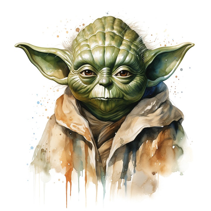Sticker Cu Yoda, Personaj, Picaturi, Star Wars, Sci Fi, Extraterestru, cu Margini Albe, PVC Vinyl 28 cm