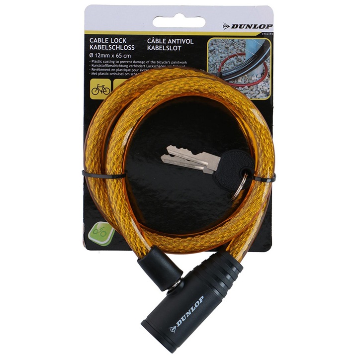 Dunlop kerékpár lopásgátló, spirál, 65cm, narancssárga