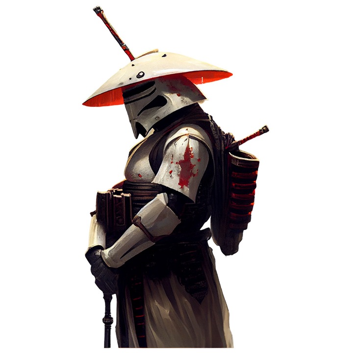 Sticker Cu Stormtrooper, Samurai, Palarie, Costum, Star Wars, Sci-Fi, cu Margini Albe, PVC Vinyl 15 cm