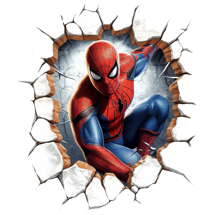 Sticker Cu SpiderMan, Supereroi, Marvel, Avengers, Spartura, cu Margini Albe, PVC Vinyl 40 cm