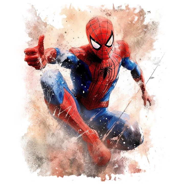Sticker Cu Spiderman, Costum, Supererou, Omul Paianjen, Marvel, Like, cu Margini Albe, PVC Vinyl 40 cm