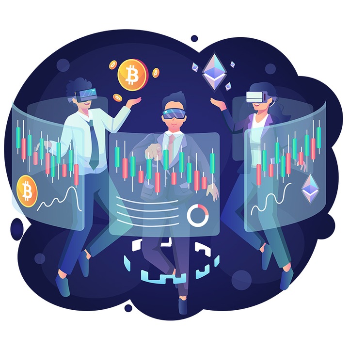 Sticker Cu Spatiu, VR, Bitcoin, Crypto, Investitii, cu Margini Albe, PVC Vinyl 28 cm