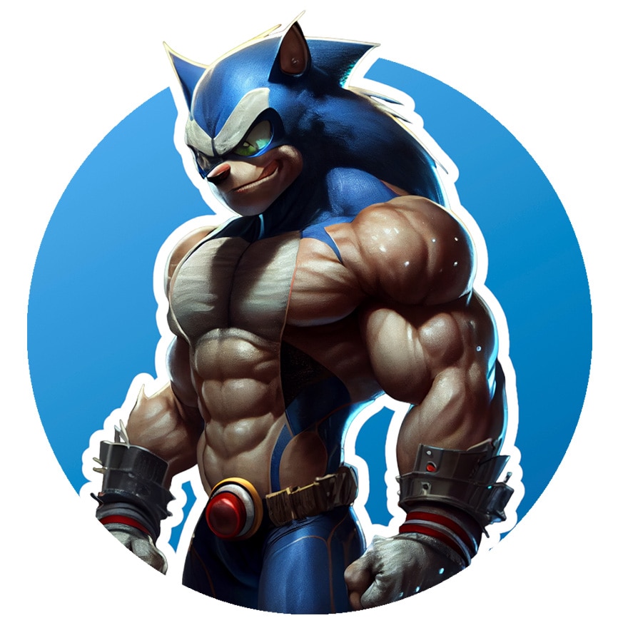 Sonic Muscle Character Cartoon Lovers Video Game Hedgehog Стикер Бяла ...