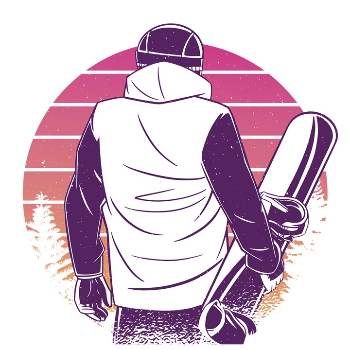 Matrica Snowboard, Retro, Vaporwave, Felszerelés, Sport, Fehér szegéllyel, PVC Vinyl 40 cm