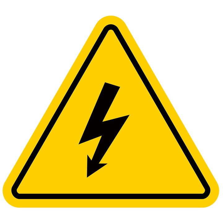 Sticker Cu Semn, Pericol, Electrocutare, Fulger, cu Margini Albe, PVC Vinyl 15 cm