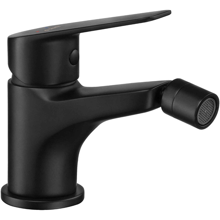 Baterie bideu Deante Jasmin Nero, monocomanda,cu aerator, cartus ceramic, furtunuri racordare incluse, Negru
