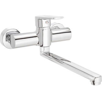 Baterie bucatarie Deante Tubo, montare perete, monocomanda, cu aerator, cartus ceramic, furtunuri racordare incluse, Crom