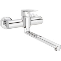 Baterie bucatarie Deante Tubo, montare perete, monocomanda, cu aerator, cartus ceramic, furtunuri racordare incluse, Crom