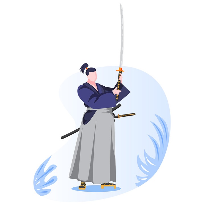 Sticker Cu Samurai, Kendo, Sport, Katana, cu Margini Albe, PVC Vinyl 10 cm