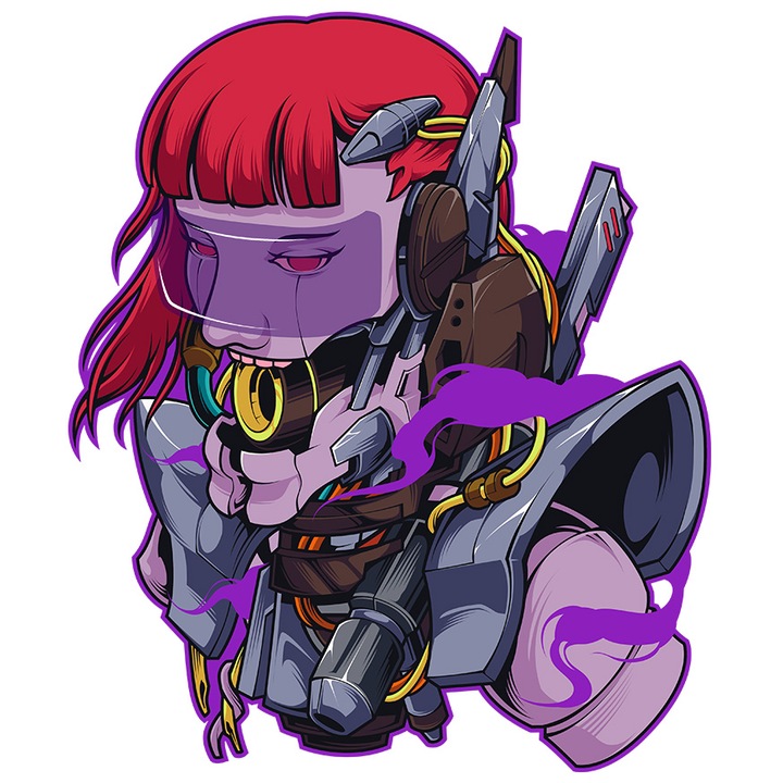 Sticker Cu Robot, Tun, Arma, Android, SF, cu Margini Albe, PVC Vinyl 23 cm