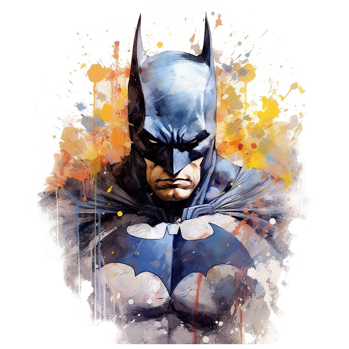 Sticker Cu Portret, Personaj, Batman, DC, Supererou, Masca, cu Margini Albe, PVC Vinyl 10 cm