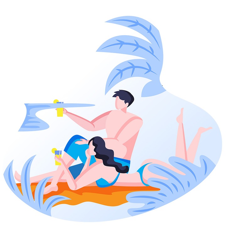 Sticker Cu Plaja, Nisip, Mare, Bautura, cu Margini Albe, PVC Vinyl 23 cm