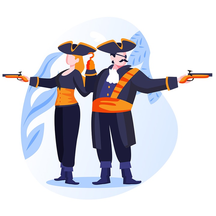 Стикер с пирати, кука, оръжия, превръзка за око, бяла рамка, PVC винил 50 см