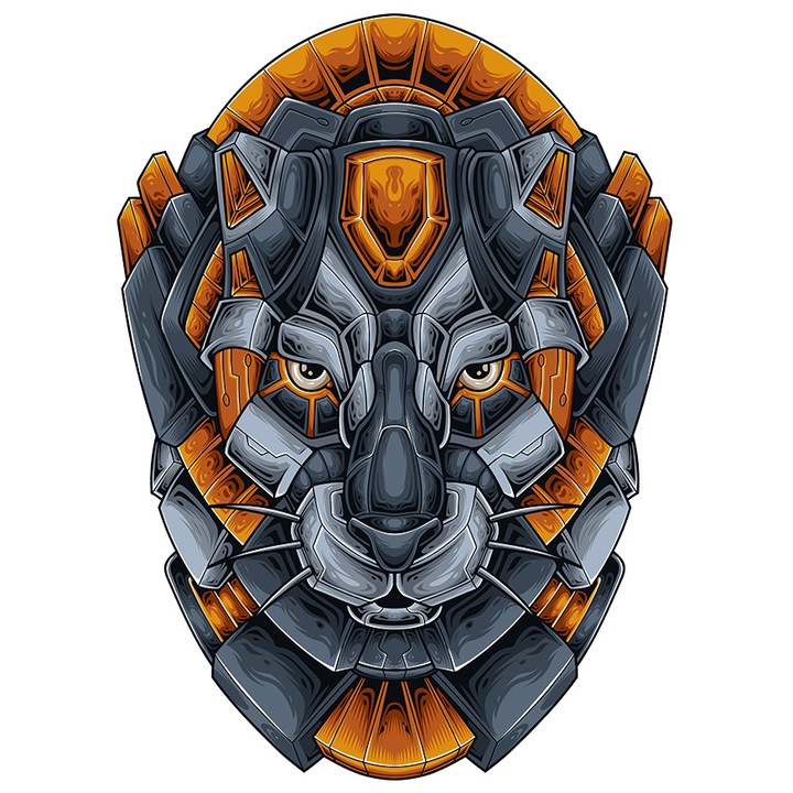 Sticker Cu Pantera, Robot, Mecha, Cyber, Sci Fi, Futurist, cu Margini Albe, PVC Vinyl 50 cm