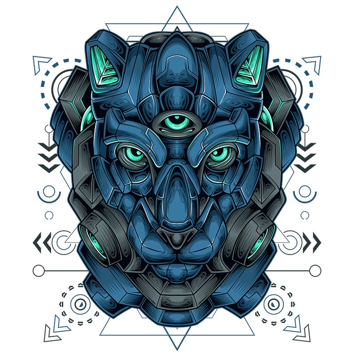 Sticker Cu Pantera, Monstru, Mecha, Robot, Cyber, Sci Fi, cu Margini Albe, PVC Vinyl 40 cm