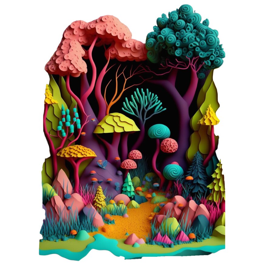 Sticker Cu Padure Fantastica, Ciuperci, Culori stridente, Magie, cu ...