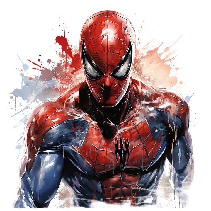 Sticker Cu Omul Paianjen, Costum, Peter Parker, Supereroi, Marvel, cu Margini Albe, PVC Vinyl 15 cm